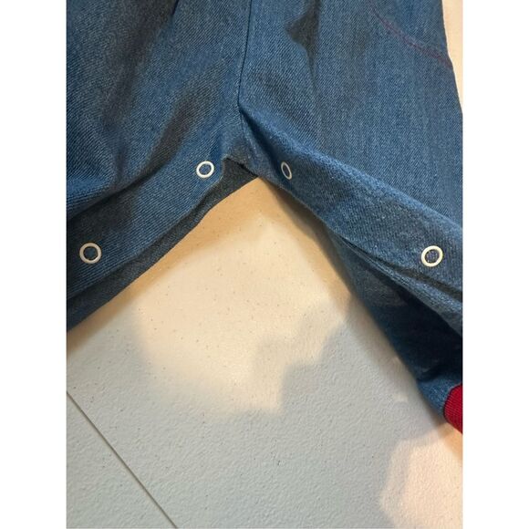 New Vintage Infant Red Accents Denim Overalls Size 6-9 Months - Picture 2 of 5